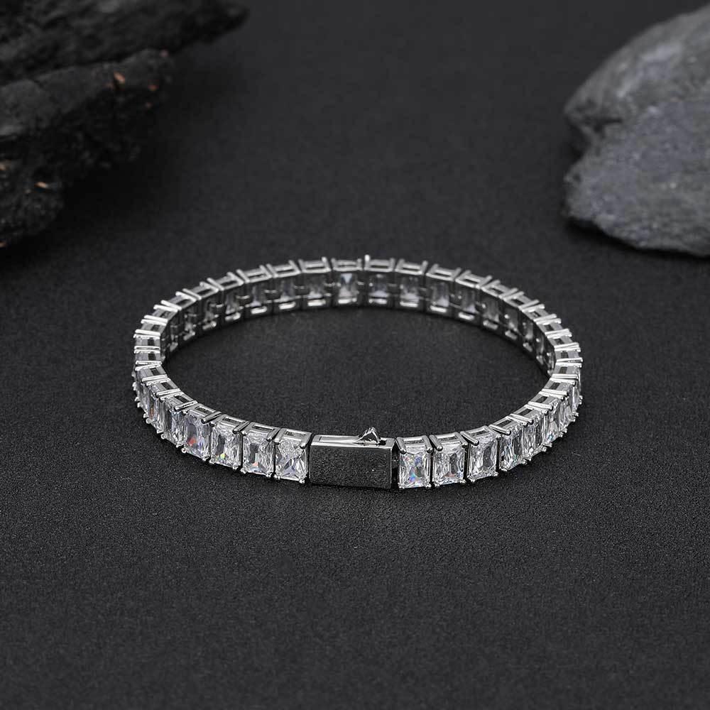 6mm Rectangle Zircon Tennis Chain Bracelet with Spring Clasp for Men | Caratix Jewelry - CaratixJewelry